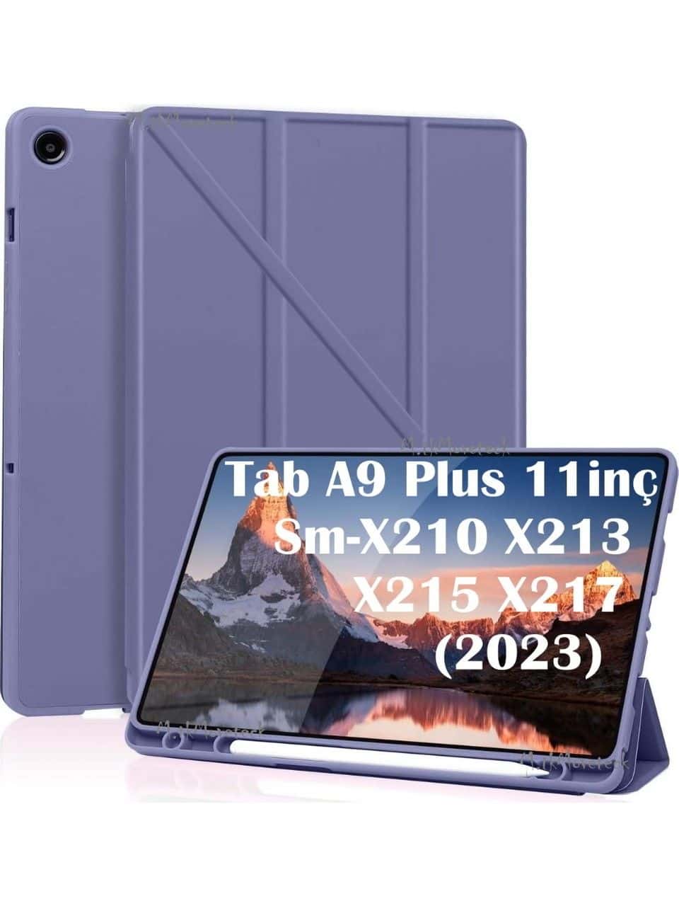 Samsung Galaxy Tab A9 Plus 11 Inç Kılıf Kalem Bölmeli Yumuşak Silikon Kapak Akıllı Uyku Modlu Üçgen Standlı SM- görseli